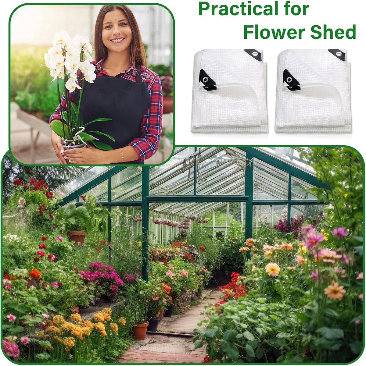 Berlune 3 Pack Clear Greenhouse Heavy Duty Tarp, 8 x 10 ft Clear Waterproof Cover, 14 Mil Plastic