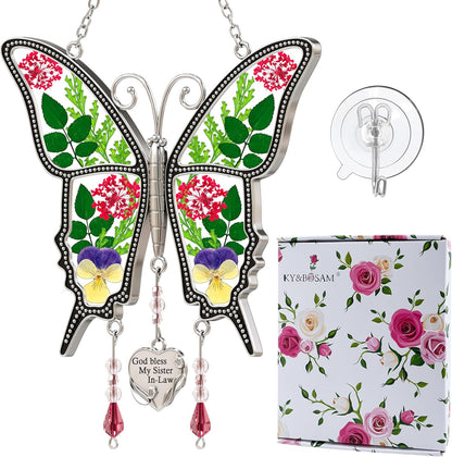 KY&BOSAM Gifts for Sister God Bless My Sister in-Law Butterfly Suncatcher Stained Glass Suncatchers