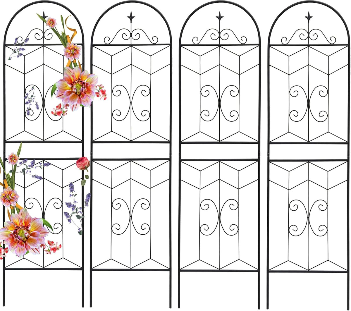4 Pack 71x20in Garden Trellises with Black Metal Coating, Trellis for Climbing Plants Outdoor