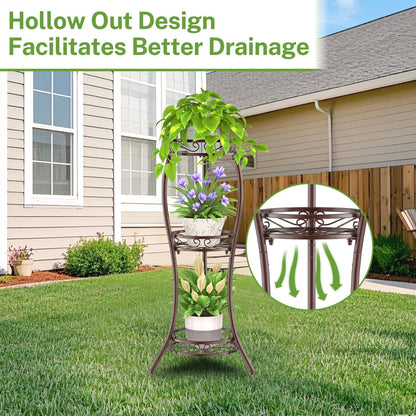 iDavosic.ly 3 Tier Tall Metal Plant Stand Indoor Outdoor, Wrought Iron Corner Flower Pot Holder