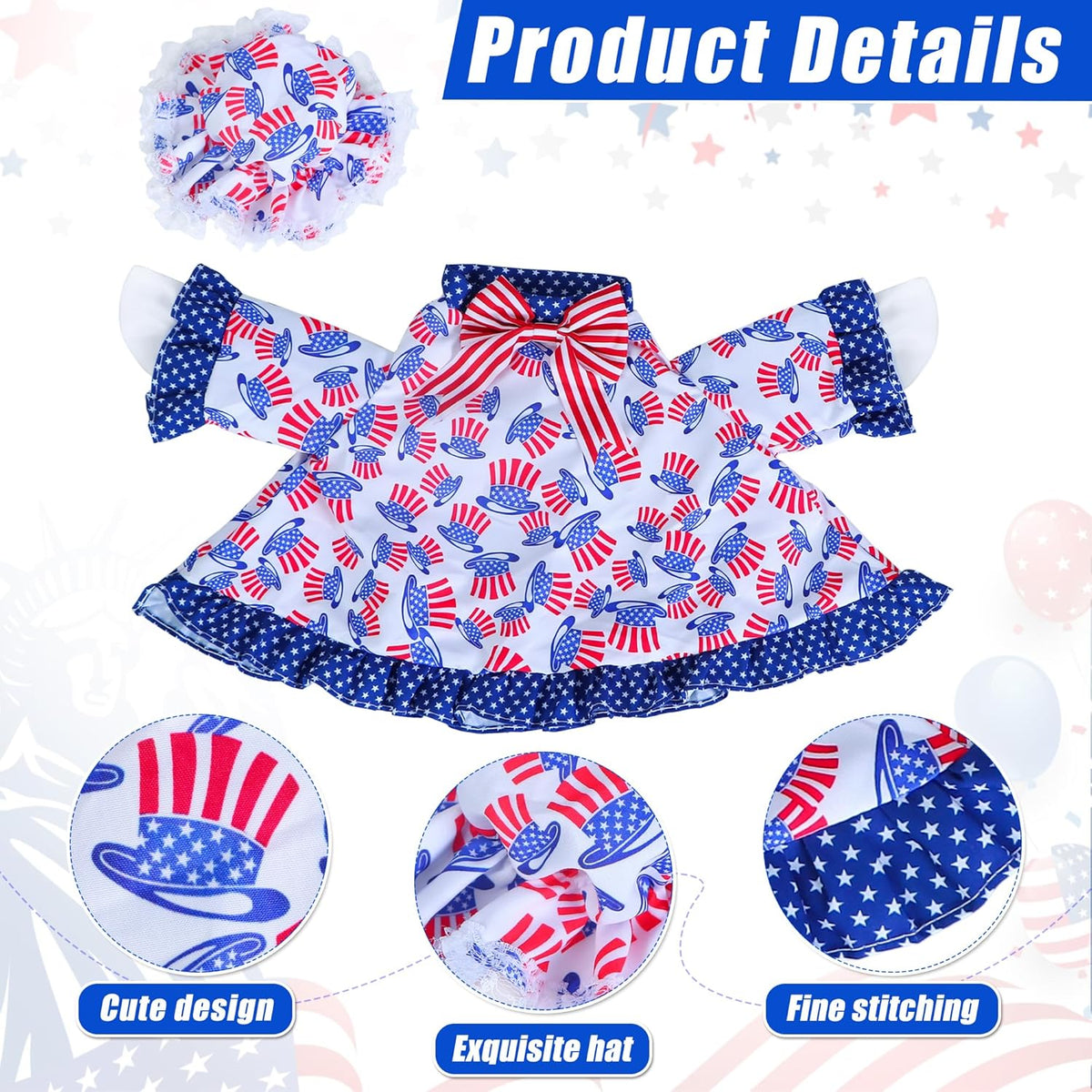 4th of July Goose Outfit Independence Day Clothes for Porch Goose 23" Cement Statue - Outdoor Patio