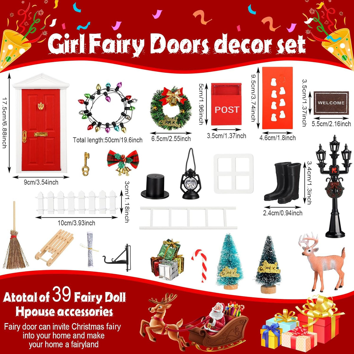 Shappy 39 Pcs Christmas Fairy Door Kit Wooden Elf Fairy Doors Decorations with Accessories Mini