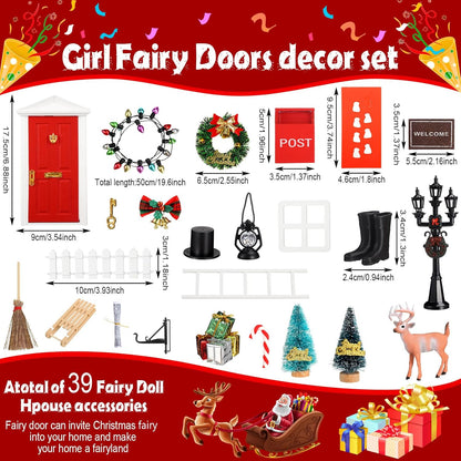 Shappy 39 Pcs Christmas Fairy Door Kit Wooden Elf Fairy Doors Decorations with Accessories Mini