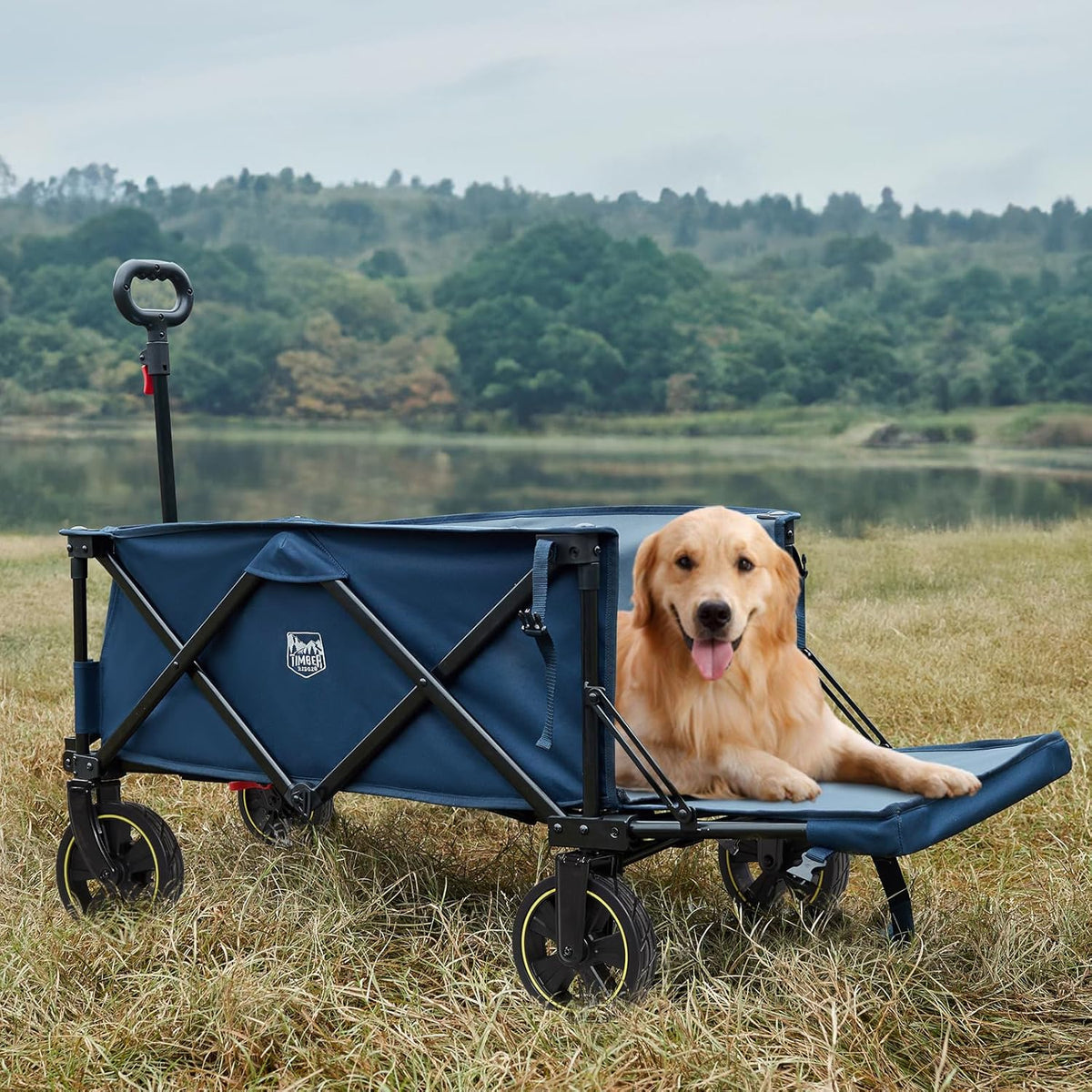 Timber Ridge 49" Extra Long Collapsible Folding Wagon with Tailgate and Brakes, 300lbs Heavy Duty