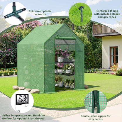 Greenhouse for Outdoors, Small Greenhouse, Walk-in Greenhouses with 3 Tiers 8 Shelves, PE Cover
