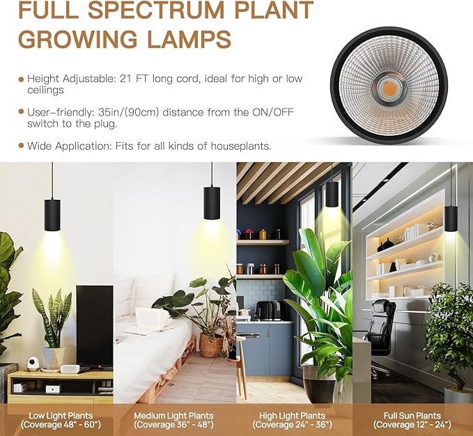 STERREN Hanging Grow Lights,Plug in Pendant Light for Indoor Plants,Full Spectrum Plant Light with