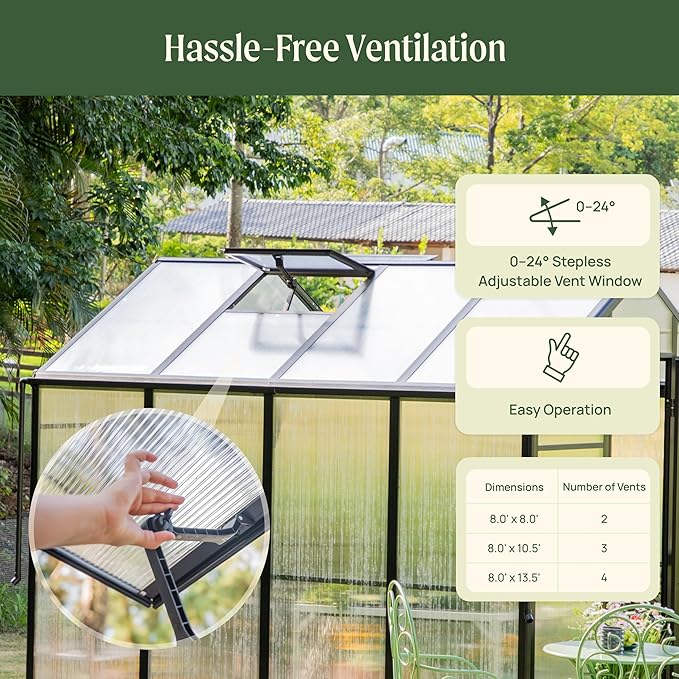 Vego Garden Junior Victorian Greenhouse 8ft – Durable Aluminum Frame with Polycarbonate Panels