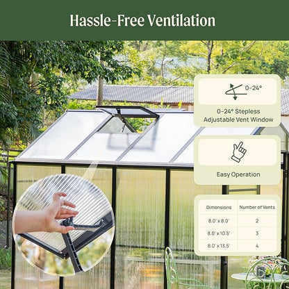 Vego Garden Junior Victorian Greenhouse 8ft – Durable Aluminum Frame with Polycarbonate Panels