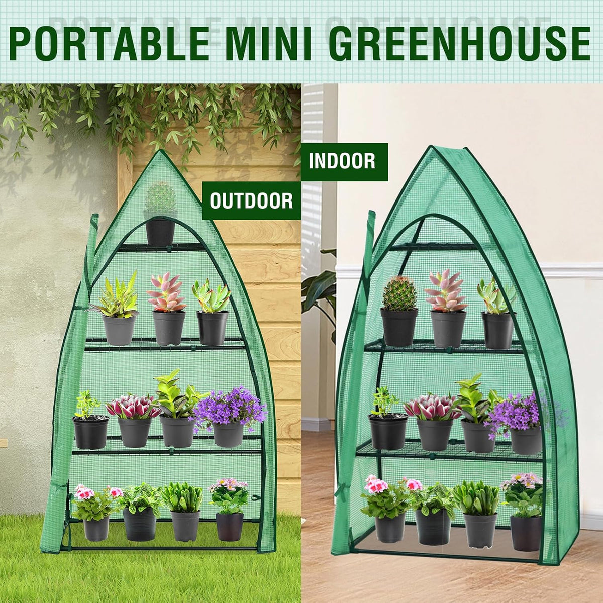 EAGLE PEAK Mini Greenhouse with Wire Shelves, Portable Indoor & Outdoor Green House with Roll-Up