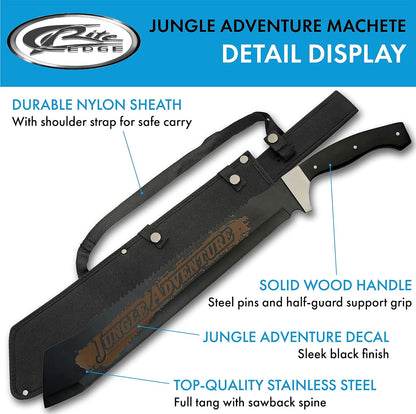 SZCO Supplies 25” Black Wood Handle Heavy Duty Saw Back Jungle Cleaver Machete With Sheath