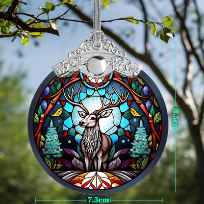 Deer Christmas Ornaments, Deer Decor Christmas, Deer Christmas Tree Decorations, Stained Glass