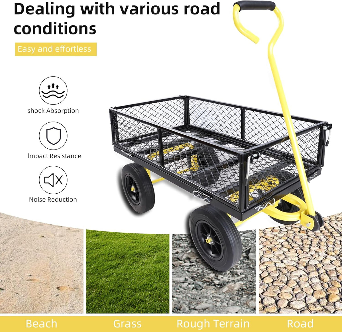 Heavy Duty 480 Lbs Capacity Mesh Steel Garden Cart Folding Utility Wagon with Removable Sides