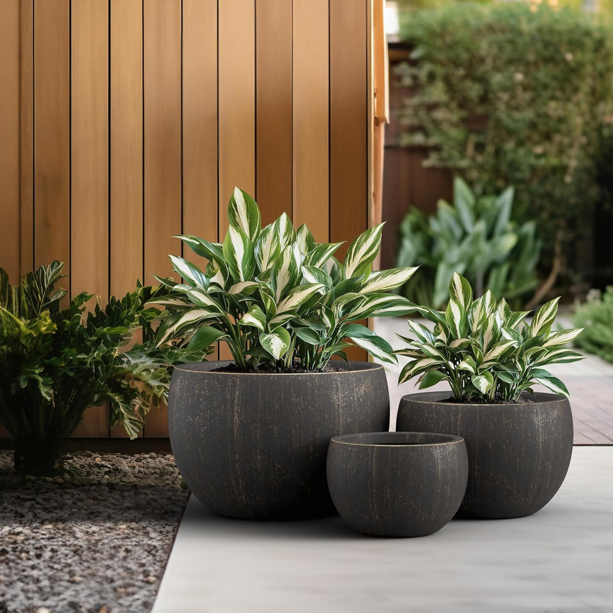 Kante 19.9",15.7",11.8" Dia Round Concrete Planter Set of 3, Outdoor/Indoor Large Bowl Plant Pots