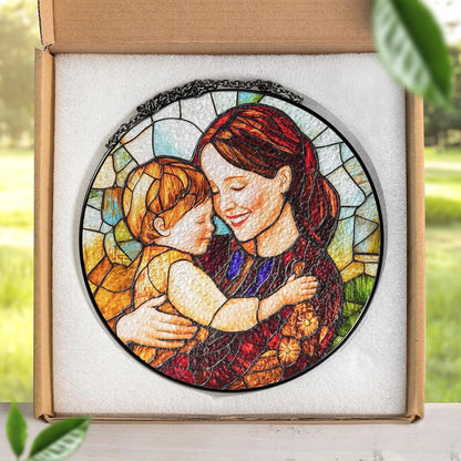 LOVELYPOD Custom Mom Faux Stained Glass Sun Catcher, Personalized Family Portrait Window Hanging