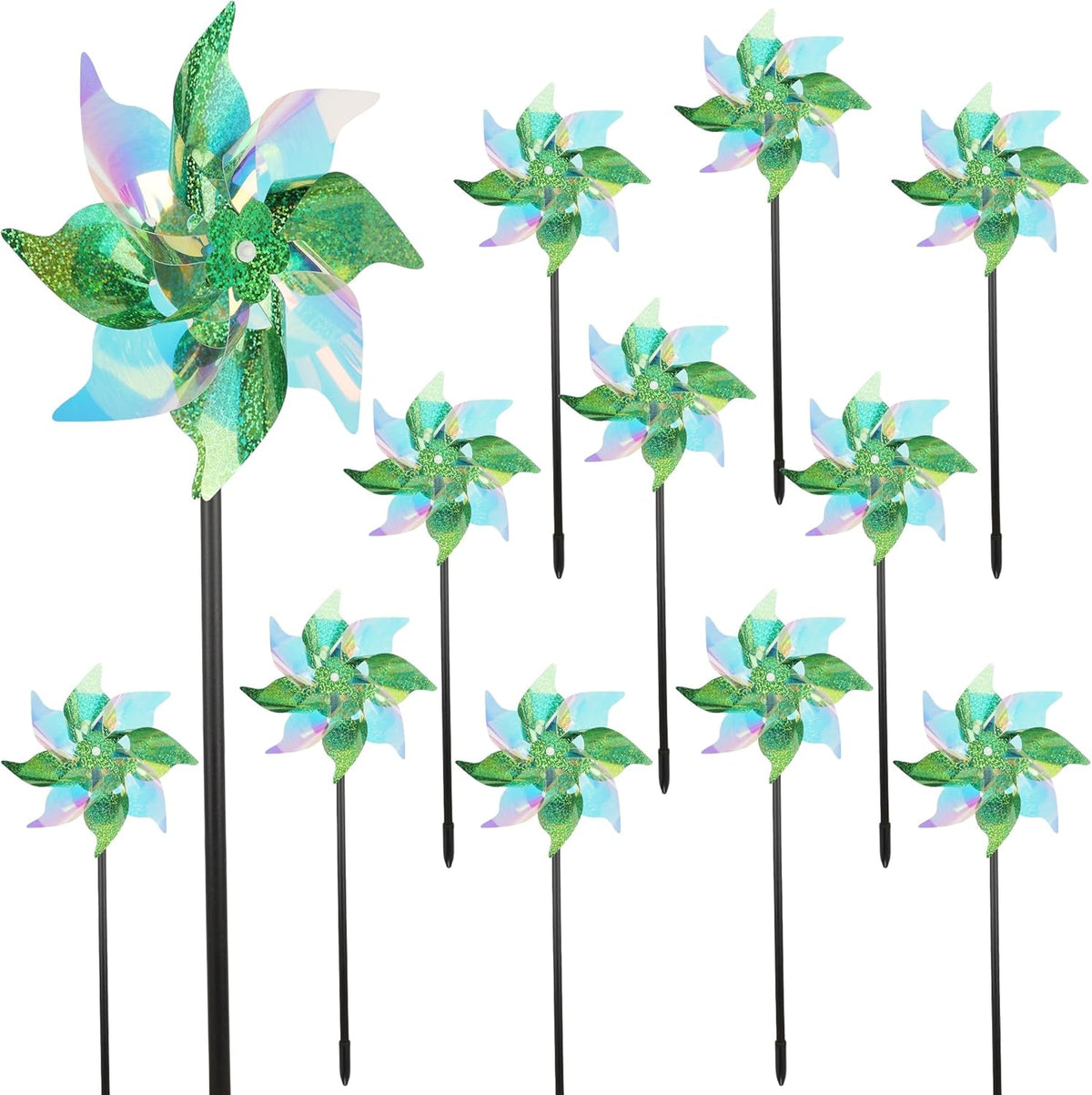winemana 12 Pcs Reflective Pinwheels Outdoor, Wind Spinners for Yard & Garden, Sparkly Bird