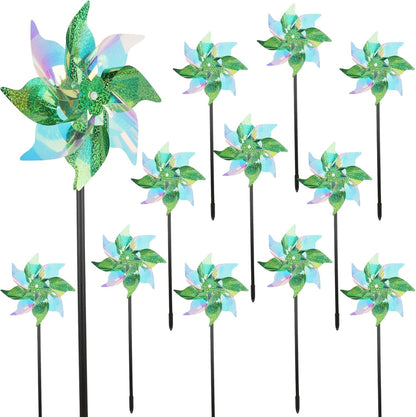winemana 12 Pcs Reflective Pinwheels Outdoor, Wind Spinners for Yard & Garden, Sparkly Bird