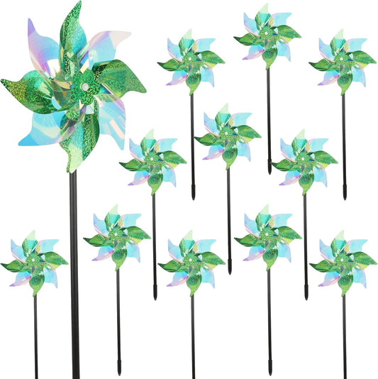 winemana 12 Pcs Reflective Pinwheels Outdoor, Wind Spinners for Yard & Garden, Sparkly Bird