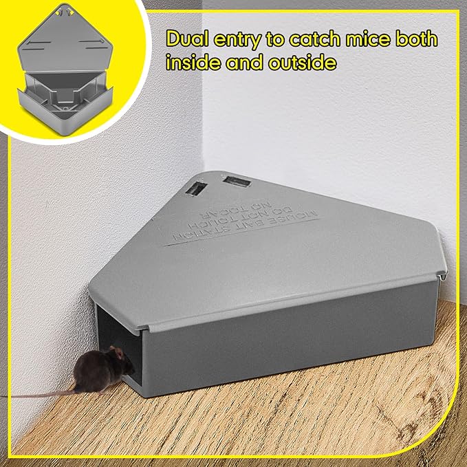 Qualirey 12 Pcs Mice Station with Key Triangle Bait Station Reusable Rodent Trap Bait Box, Keeps