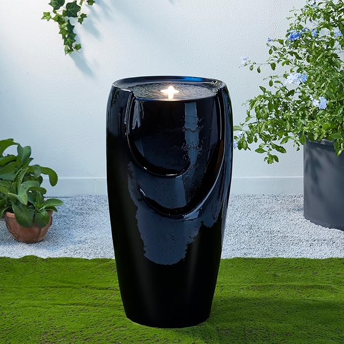 Glitzhome 29.25" H Oversized Ceramic Vase Outdoor Water Fountain Tall Patio Garden Water Fountain