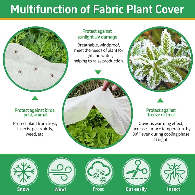 Plant Covers Freeze Protection, 10x33ft Green Frost Blanket for Winter, 1.23 oz/yd² Fabric, Premium