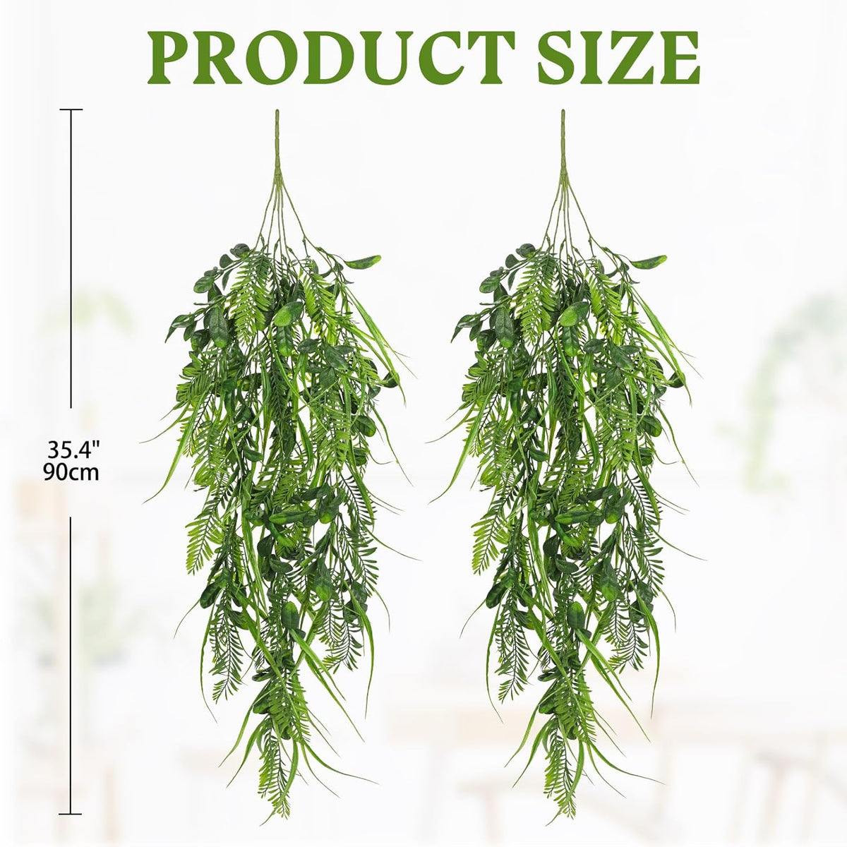 Hollyone 2pcs Artificial Hanging Plant 36" Faux Ferns Artificial Plastic Greenery Ivy Leaves Fake