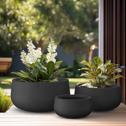 Kante 19.6",15.7",11.8" Dia Round Concrete Planters Set of 3, Outdoor Indoor Garden Plant Pots with