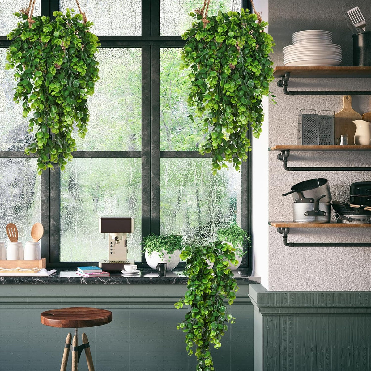 RECUTMS 4 Pack Artificial Hanging Plants Faux Eucalyptus Leaf Greenery Fake Plant for Wall House