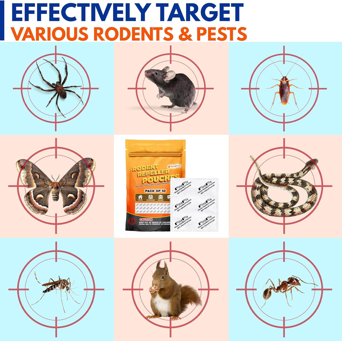 FINEFIX Pack of 10 Mouse Repellent Pouches Prepared with a Modified Botanical Formula Which