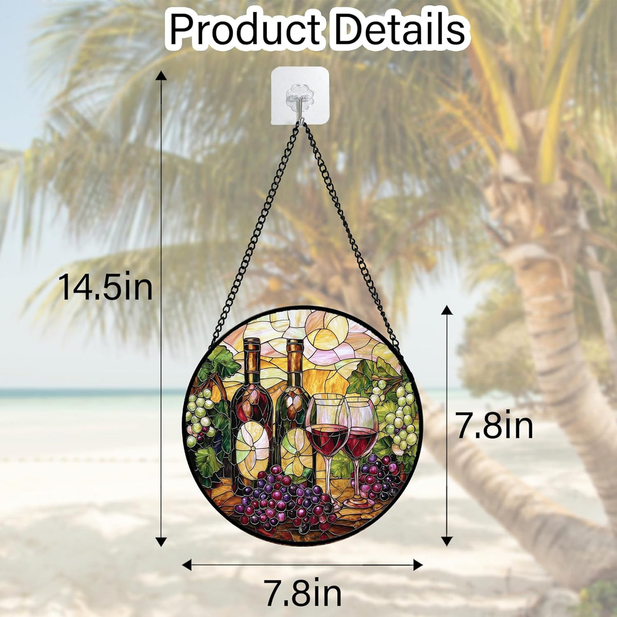 Stained Glass Window Hanging, Grapes and Wine Suncatcher Diamond Glass Panel Hangings Sun Catchers