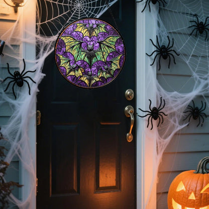 Stained Glass Window Hanging - Halloween Decorations Bats Suncatcher for Doors Garden Indoor Spooky