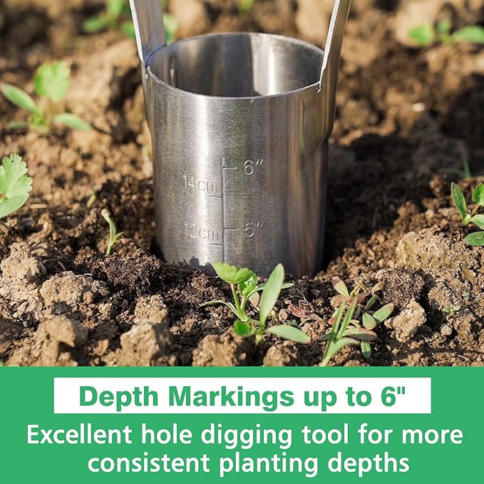 Berry&Bird Garden Bulb Planter with 6 inches Depth Mark, Garden Bulb Transplanter Tool with Wooden