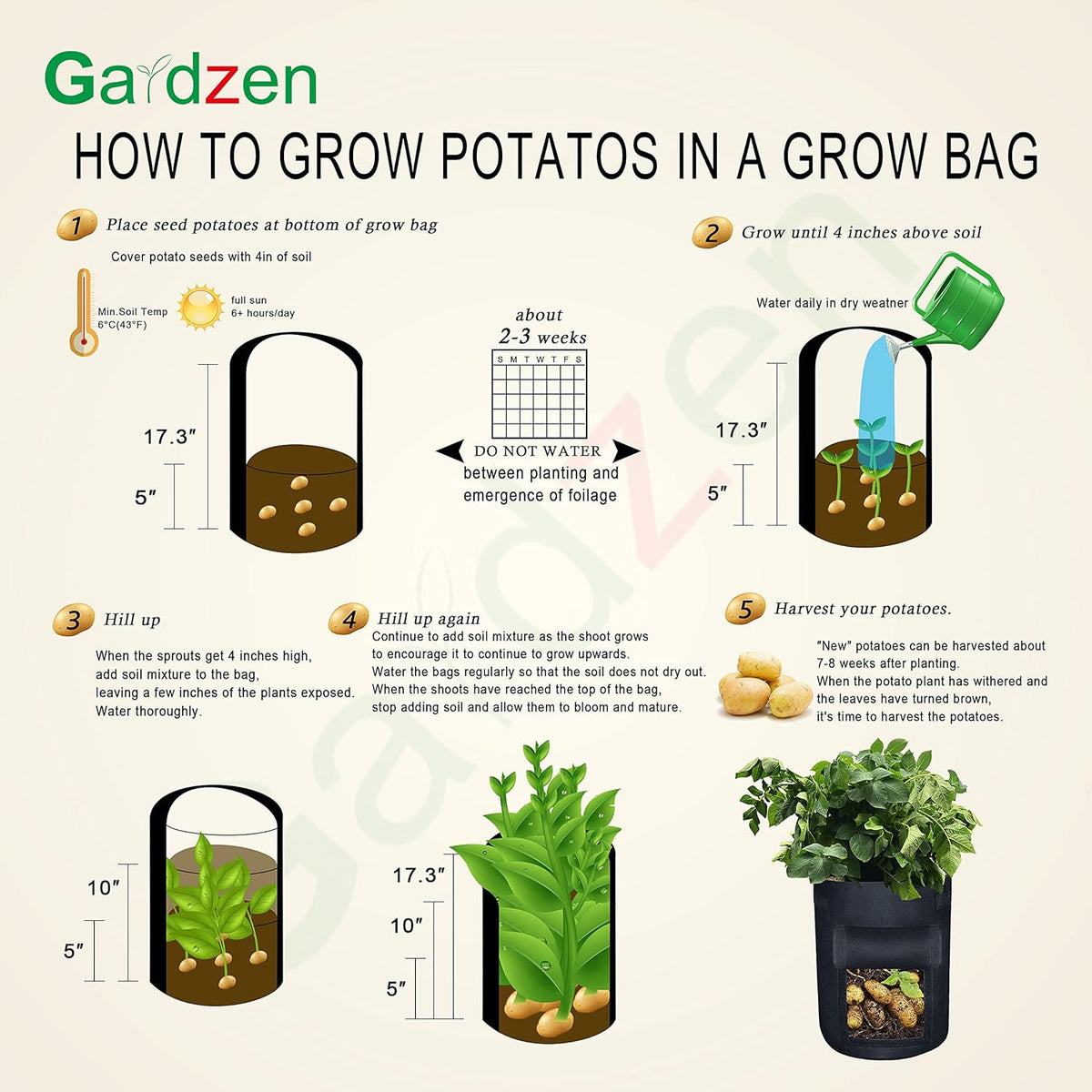 Gardzen 6 Pack BPA-Free 10 Gallon Vegetable Grow Bags with Access Flap and Handles, Suitable for