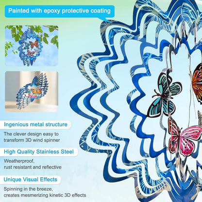 Goolyrusim Wind Spinner Outdoor, Butterfly Wind Spinner, 12in Laser Cut Stainless Steel Hanging