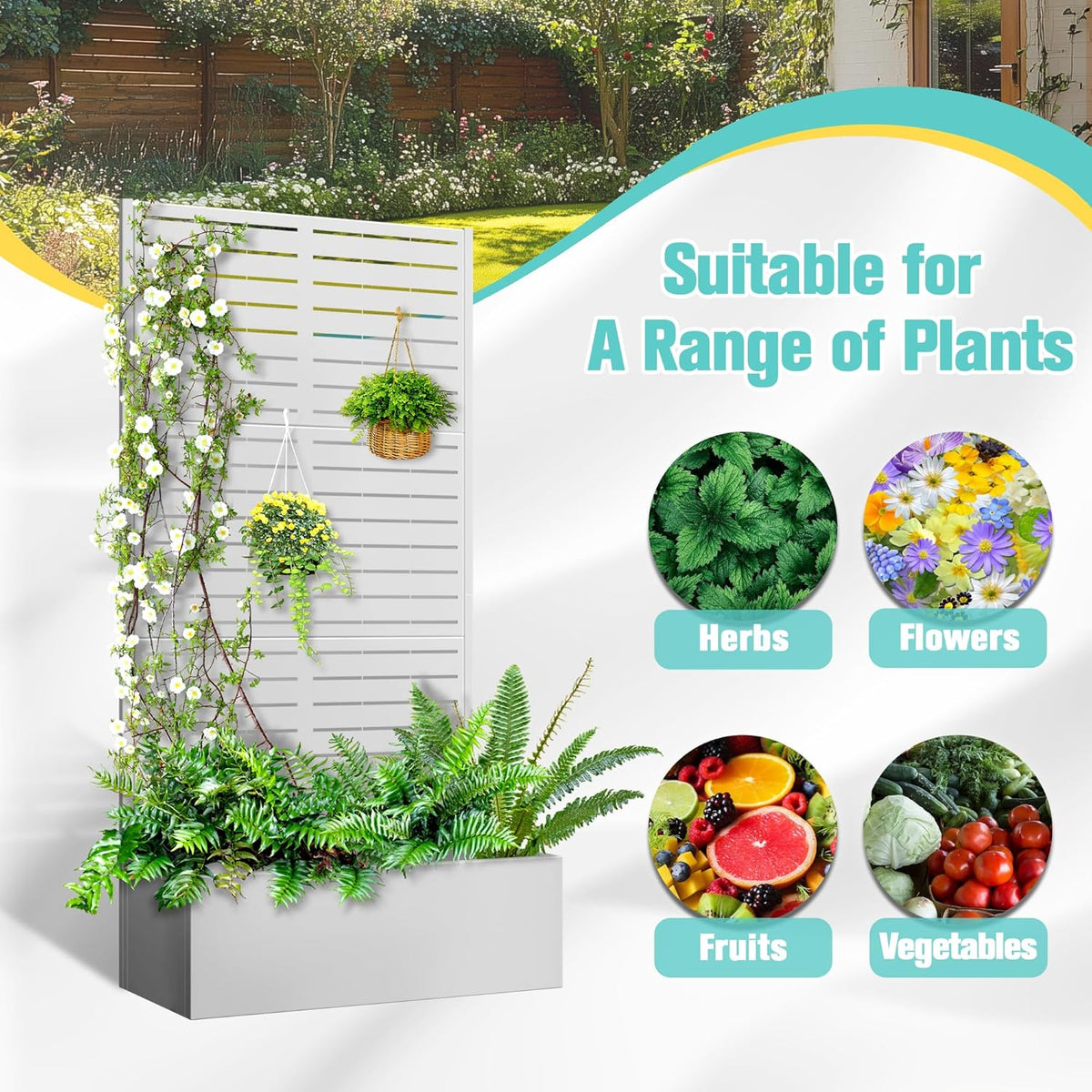 71"x35"x16" Metal Planter Box with Trellis Raised Garden Bed with Trellis, Planter Box & Privacy