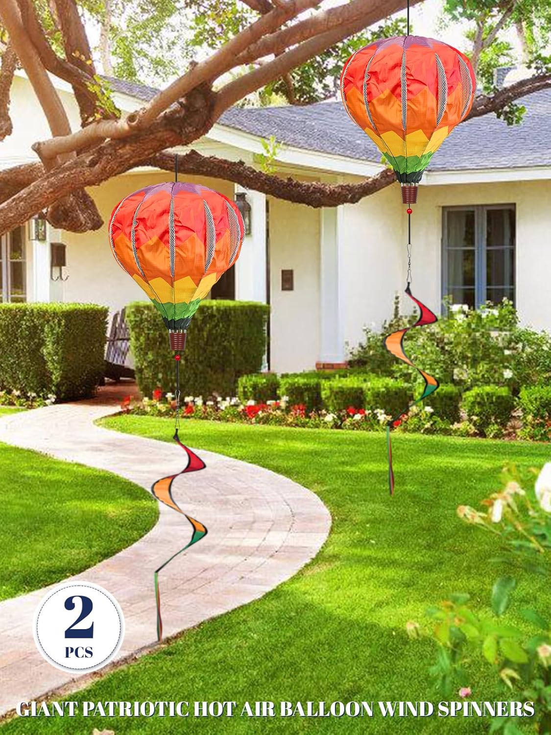 2PCS Giant Rainbow Hot Air Balloon Wind Spinners 14" W x 59" H Large Multicolor Whirligig Wind