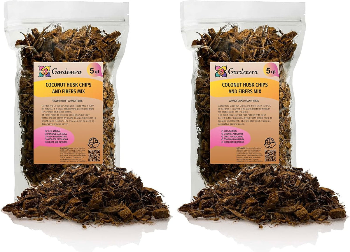 Premium Coconut Husk Chips and Fibers Mix for Orchids - 10 Quart - Houseplant, Monstera and Fiddle