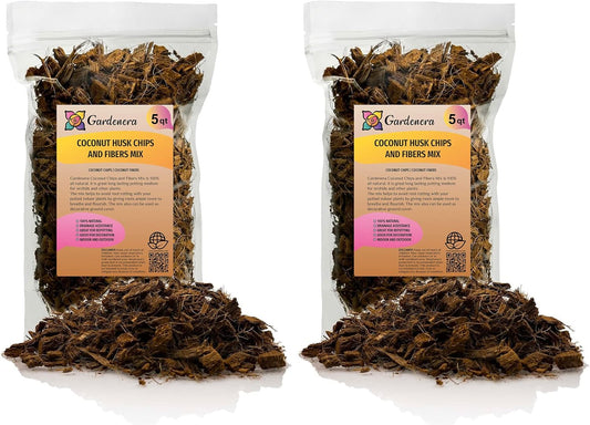 Premium Coconut Husk Chips and Fibers Mix for Orchids - 10 Quart - Houseplant, Monstera and Fiddle