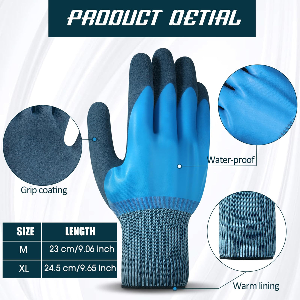 Mimorou 12 Pairs Waterproof Work Gloves Double Coated Rubber,M,Blue