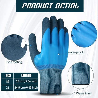 Mimorou 12 Pairs Waterproof Work Gloves Double Coated Rubber,M,Blue