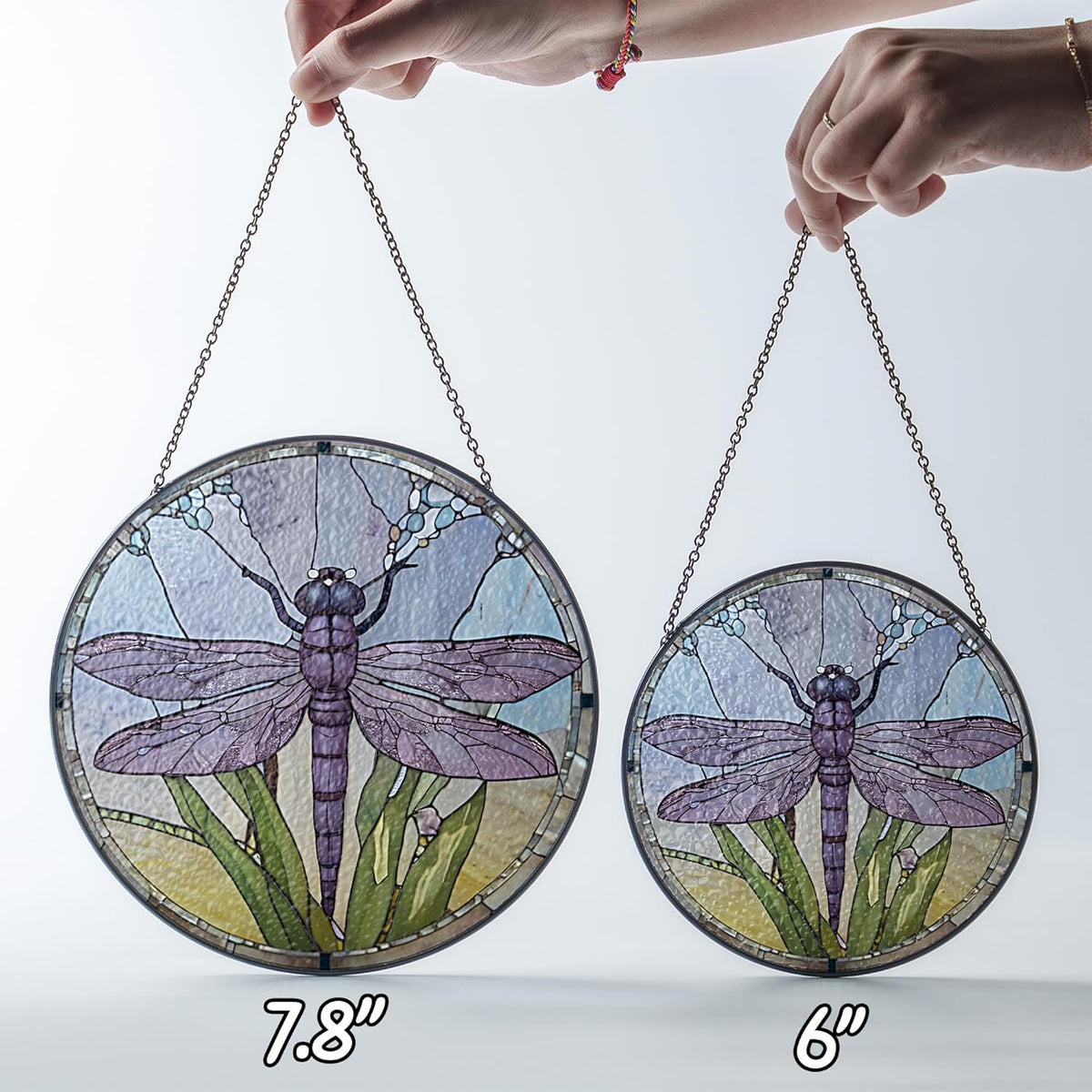 6" Dragonfly Stained Glass Suncatcher – Window Hanging Colorful Glass Panel for Home Decor, Gifts
