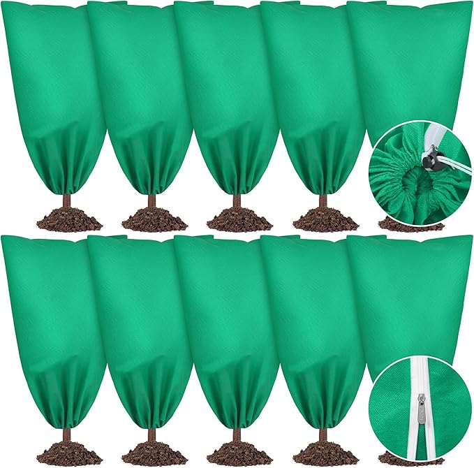 10 Pieces Plant Covers Freeze Protection Winter Plant Frost Cover with Drawstring and Zipper Large