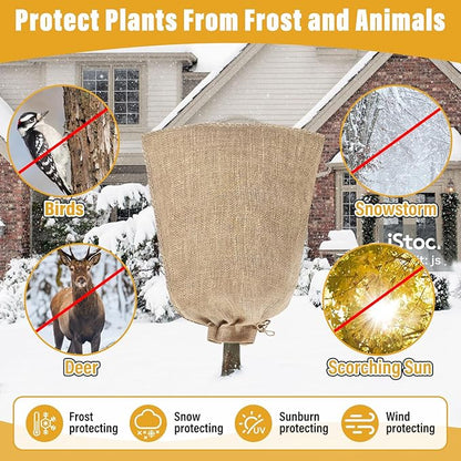 Riare 2 Packs 32 × 40 Inch Burlap Winter Plant Cover Bags with Drawstring- Reusable Large Burlap