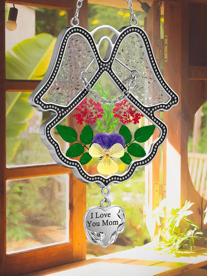 KY&BOSAM Angel Suncatcher I Love You Mom Stained Glass Panels for Windows Wind Chime with Pressed