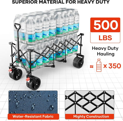 49" L Collapsible Foldable Extended Wagon with 500lbs Weight Capacity,300L Heavy Duty Beach