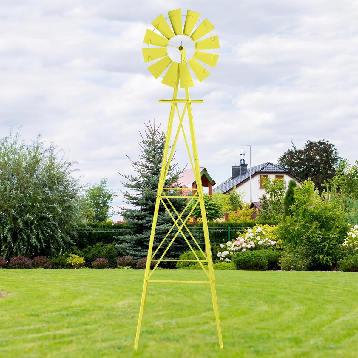Garden Windmill for Yard Decor, 8 ft Tall Metal Windmill with Spinning Blades, Weather-Resistant