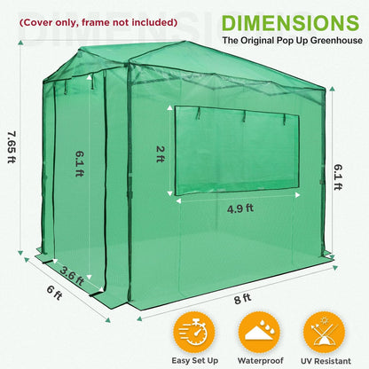 EAGLE PEAK Replacement Cover for 8x6 Portable Pop up Greenhouse, Dual Roll-up Zipper PE Door &