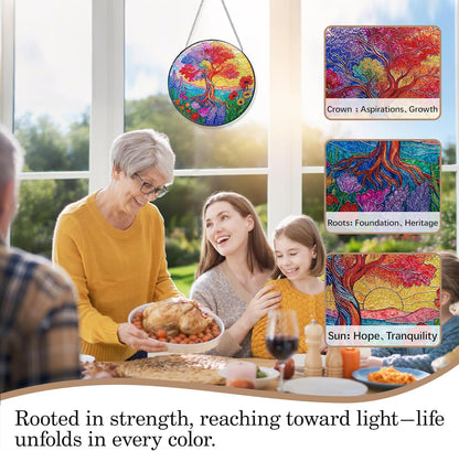 Stained Glass Window Hanging, Tree of Life Sun Catchers Stained Glass Panels for Indoor Windows