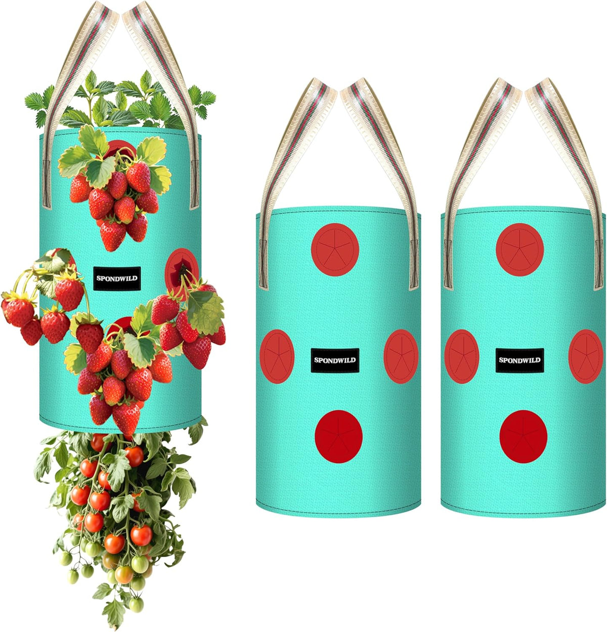 3 Pack Hanging Strawberry Planter Bags, 3 Gallon Hanging Grow Bags with Bottom Planting Hole