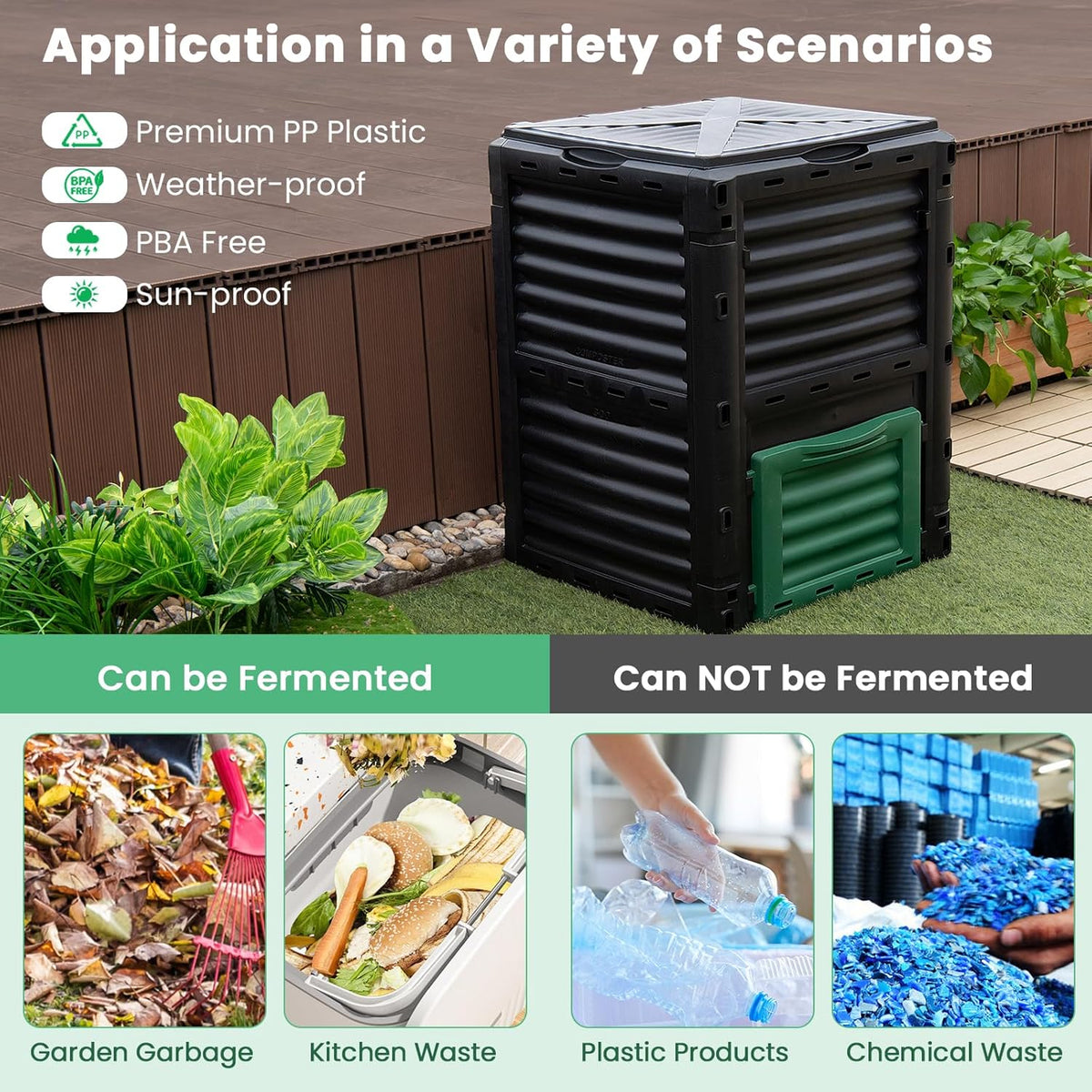 Compost Bin Outdoor, 80 Gallon Garden Compost Bin with Top Lid & Bottom Door, Aerating Outdoor