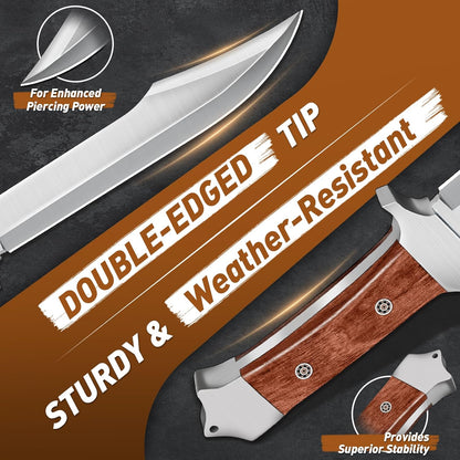 PURPLEBIRD 10" Fixed Blade Hunting Knife for Men, Full Tang Bowie Knife with Sheath, Heavy Duty